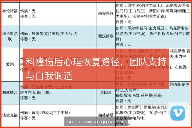 科隆伤后心理恢复路径，团队支持与自我调适